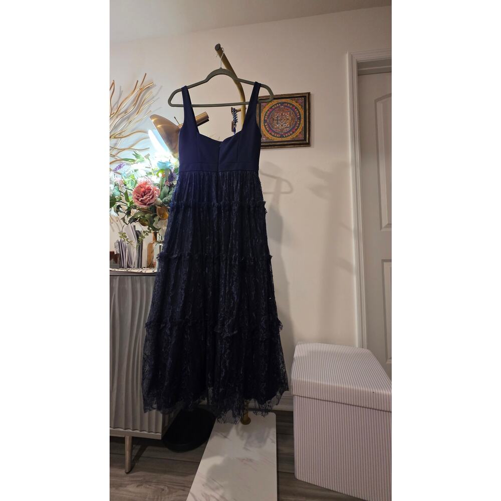 Adrianna Papell Navy Lace Tiered Dress Size 12 NWT Square‑Neck Midi - Picture 5 of 6